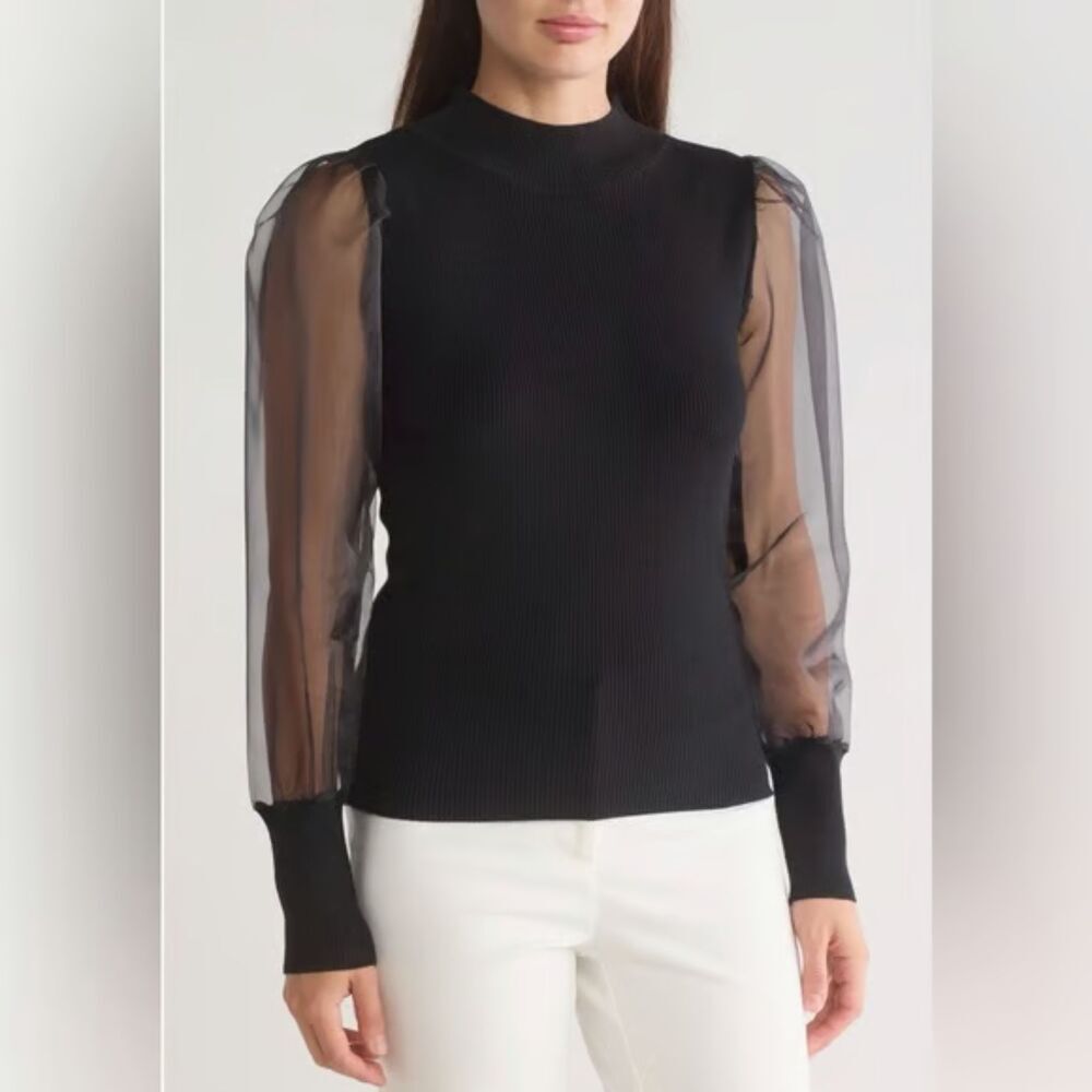 French Connection Krista Organza Sleeve Knit Top